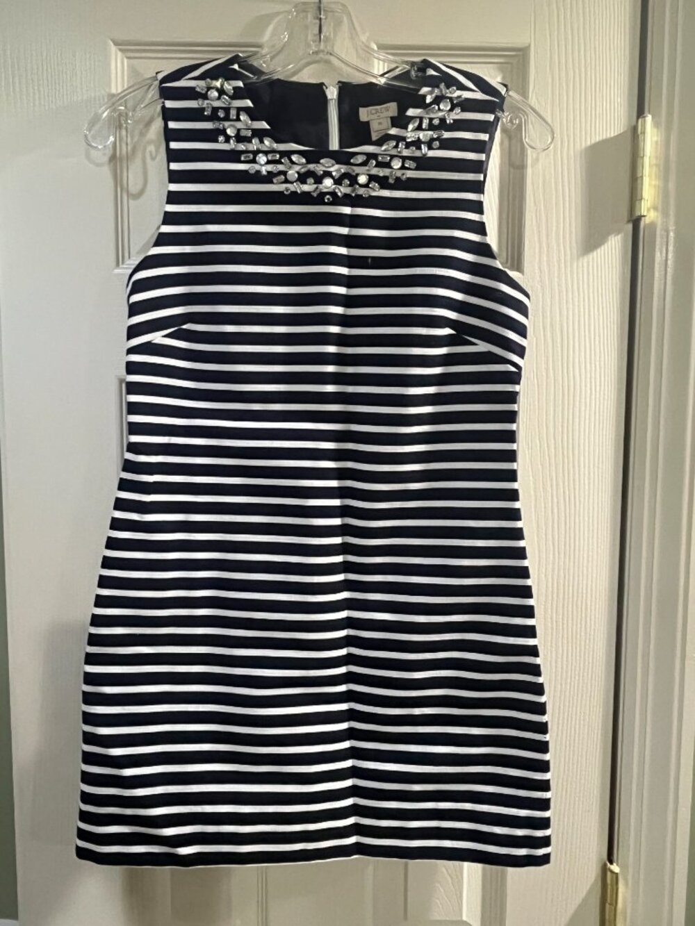 JCREW navy stripe sparkle sheath dress , size 00 (XS)